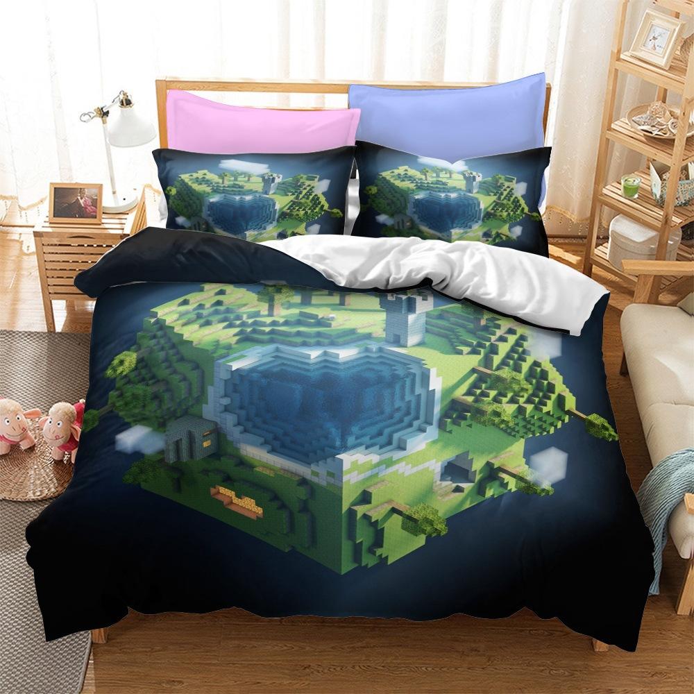 Minecraft-Serie Bettwäsche-Set, dreiteilig, Heimtextilien-Set, Schleiftuch, Digitaldruck Twin173cmx218cm