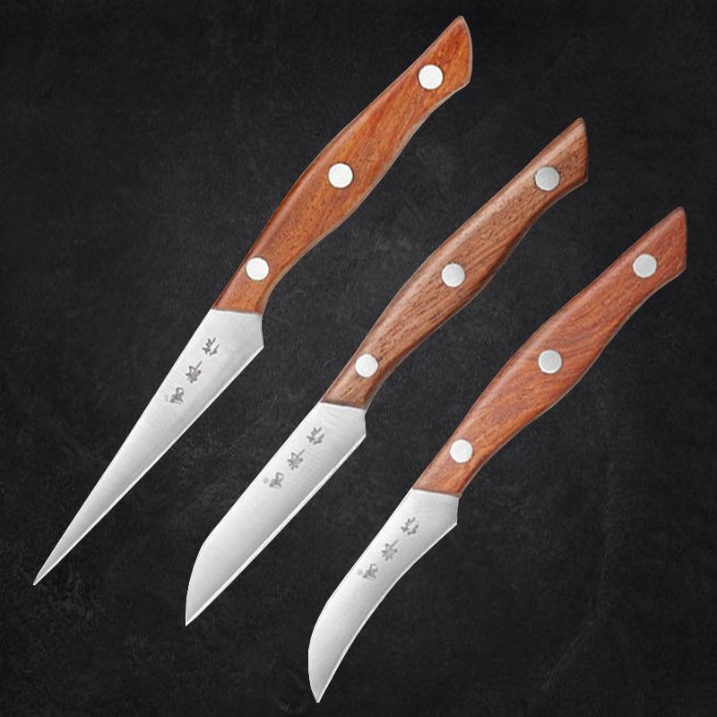 3 Teile/satz Edelstahl Küche Obst Carving Messer Chef Skulptur Obst Platte Peeling Messer Lebensmittel Stichel Werkzeug brown