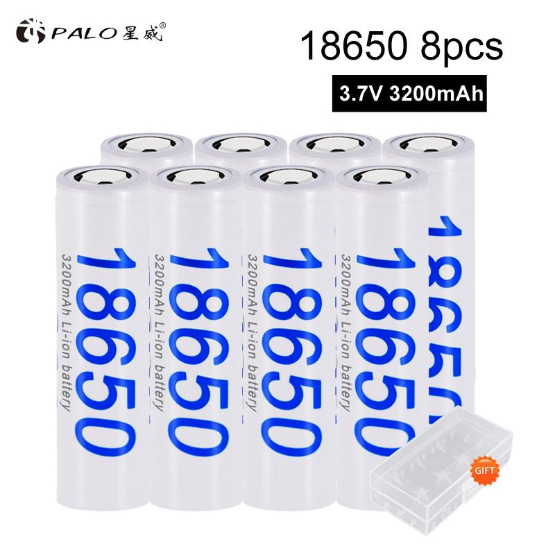 PALO 8PCS 18650 Batterie 3,7 V 3200 mAh Wiederaufladbare Lion Batterie für Led-Blitz Licht Batterie 18650 Batterie weiß