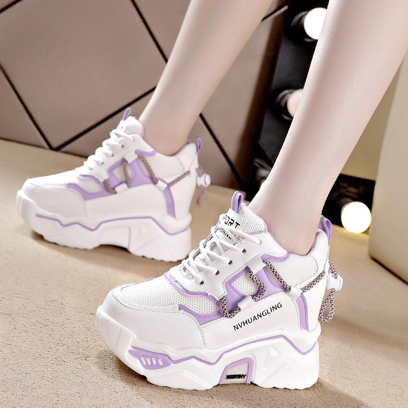 Innere Höhenerhöhung Dad Schuhe Damen Vielseitig Neu Frühling und Herbst Dicksohlige Lederoberfläche Lässig Sport Kleine Weiße Schuhe Einzelne Schuhe 40 violett