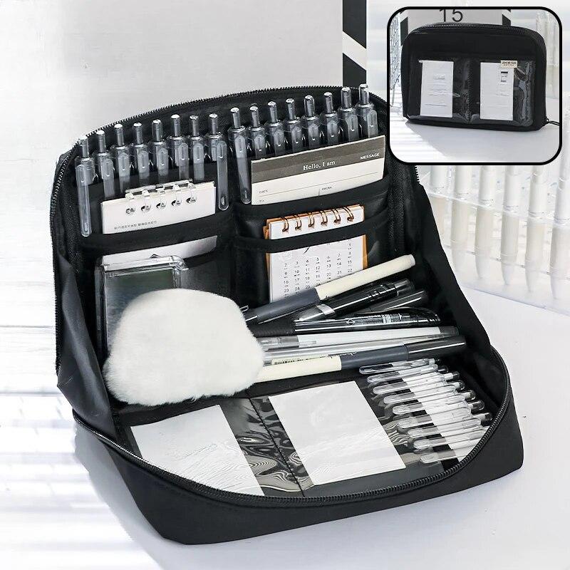 12-lagige Bleistifttasche mit ultragroßer Kapazität, ästhetische Schulbox, Schreibwaren, Stifteetui, Bleistifttasche mit Reißverschluss, Schulbedarf One Size schwarz