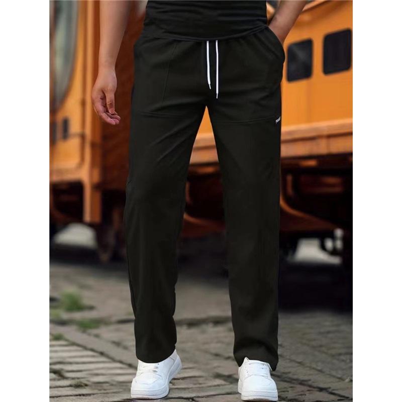 Gerade Jogginghose für Herren, lässige Taille mit Kordelzug, dünne Jogginghose für Frühling und Sommer XXL schwarz