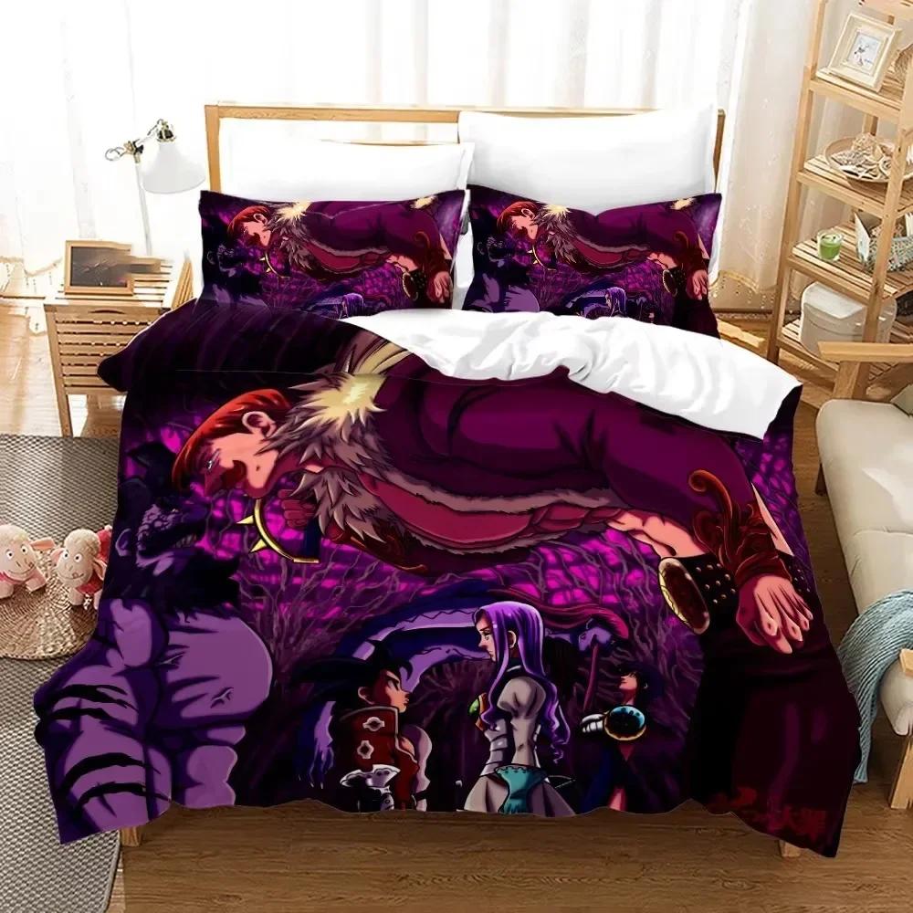 Seven Deadly Sins Anime Meliodas Bettwäsche-Set 3D-Druck Geeignet für Schlafzimmer Bettbezug-Set mit Kissenbezügen Kinder Heimtextilien EU Double 200x200cm