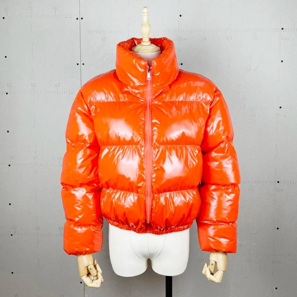 Winter Damen Reißverschluss Fliegen Parkas Jacken Streetwear Langarm Reißverschluss Lässig Daunen Wollmäntel Slim Lässige Jacken L orange