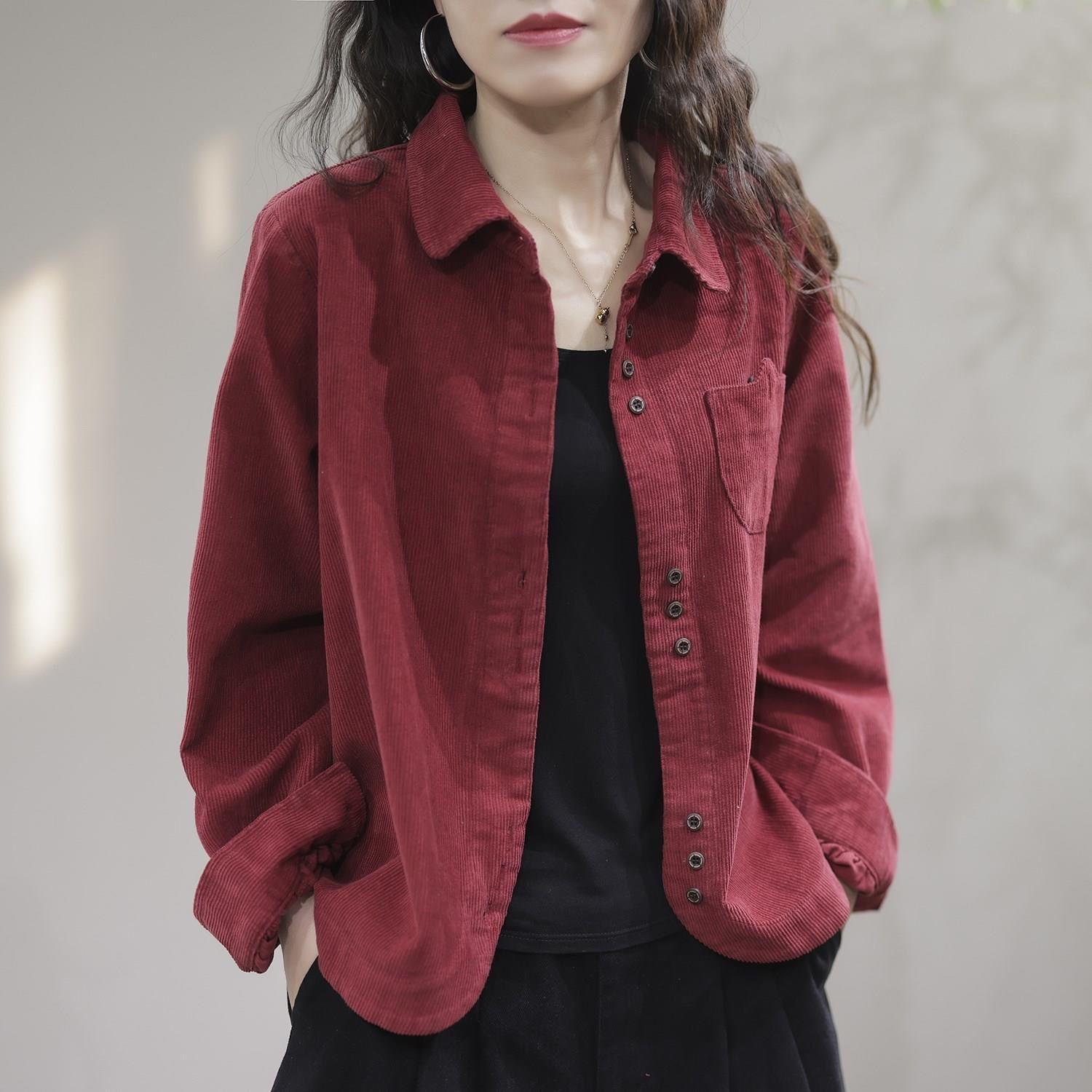 Damen-Blazer in Übergröße, lässig, modisch, Umlegekragen, lange Ärmel, lockere Cord-Strickjacken, Blazer, Jacke, lockere L-3XL 2XL rot