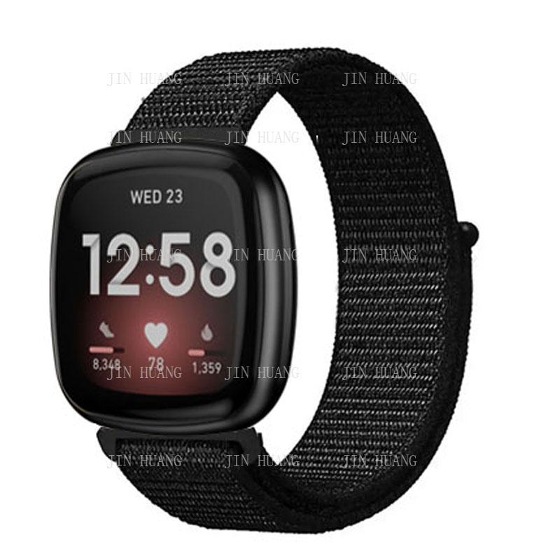 Nylonarmband für Fitbit Versa 4 3 2 Lite Smartwatch-Band Ersatz Uhrenarmband für Fitbit Sense 2 Schlaufe Correa Armband versa 3 or Sense schwarz