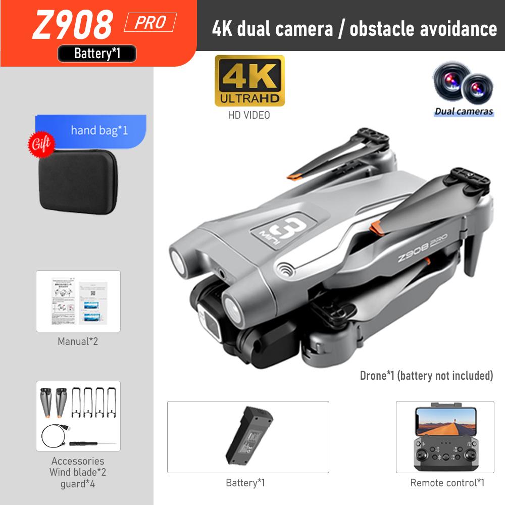 2024 Neue Z908 Pro MAX Drohne 4K HD Professioneller ESC Doppelkamera Optischer Fluss Positionierung Winddichter 2,4G WIFi Hindernisvermeidung Quadcopter Dual 4K 1B Gray