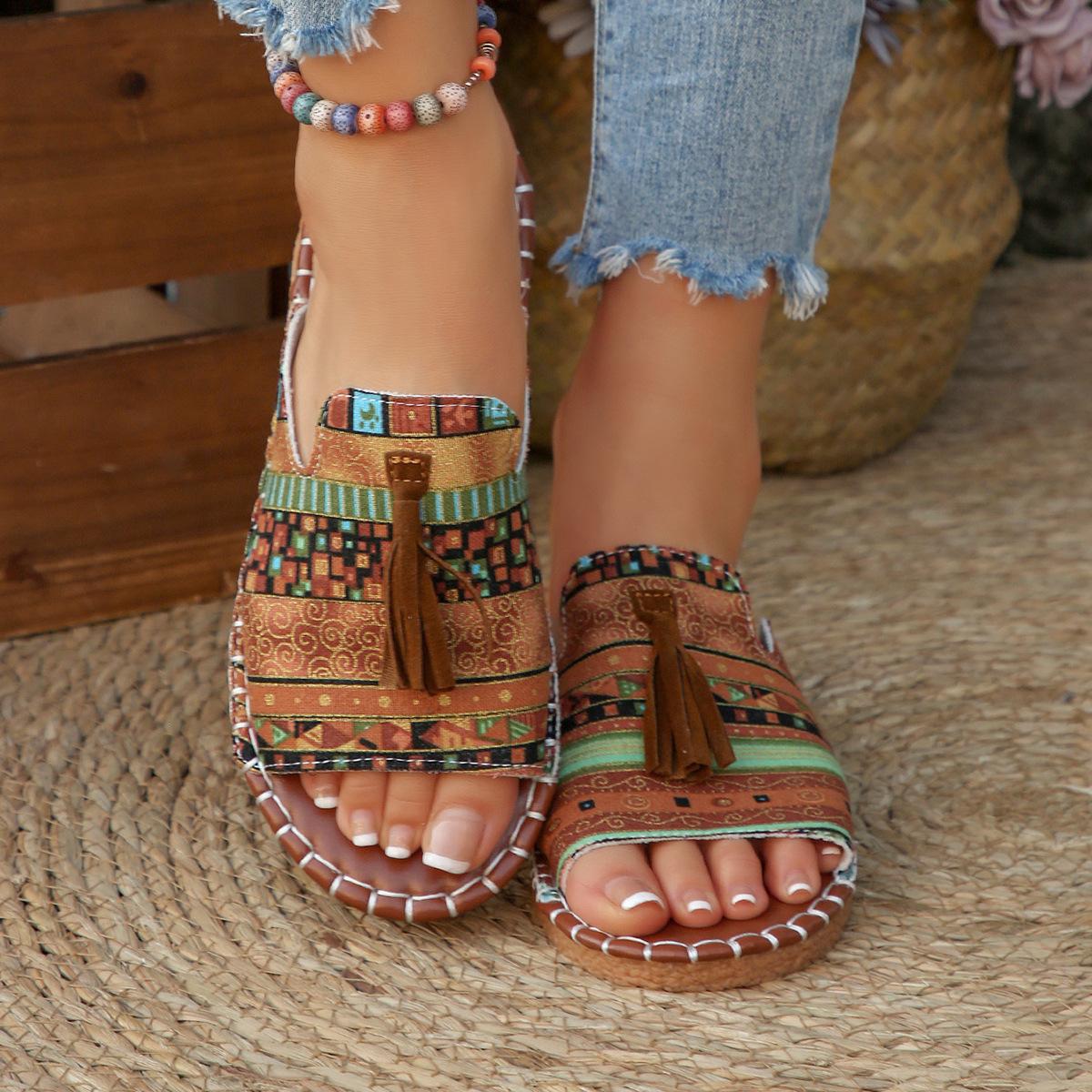 Damen Lässige Strandurlaub Luxus Sandalen 2025 Sommer Neue Mode Outdoor Flache Sandalen Zehenoffene Sandalen Damenschuhe für Damen 36 braun