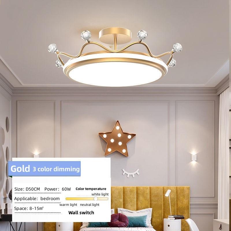 Nordic Crown Schlafzimmer Deckenleuchte kreative warme moderne Licht Luxus zweite Schlafzimmer Prinzessin Mädchen Kinderzimmer Kronleuchter 3 color dimming gold
