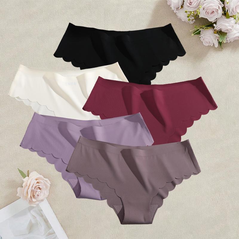5 STÜCKE Nahtlose Seiden Slips Sexy Slips Für Damen Mittelhoch Bequem Mädchen Seiden Slip Damen Unterhosen Damen Lingerie L&Set black