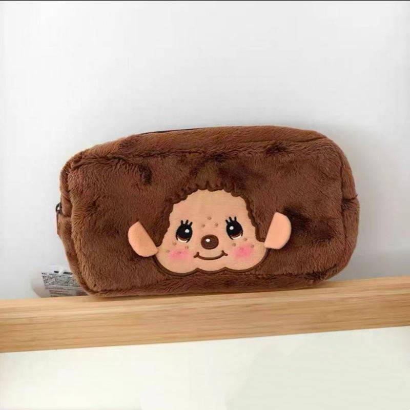 Monchichi Federmäppchen Niedliche Monchichi Federtasche Plüsch Schreibwaren Aufbewahrungstaschen Cartoon Federtaschen für Schüler brown