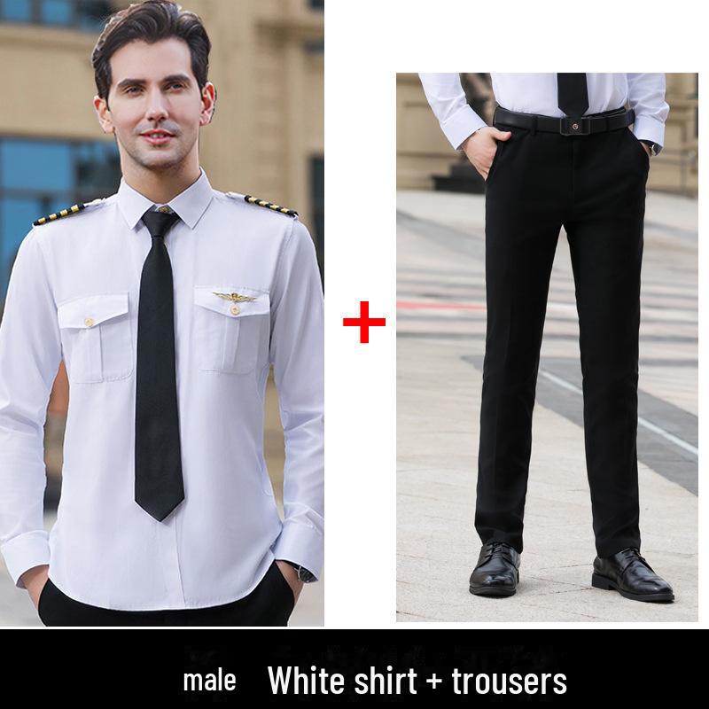 Marineblaues Piloten-Langarmhemd: Unisex-Berufskleidung für Flugbegleiter und Kapitäne L