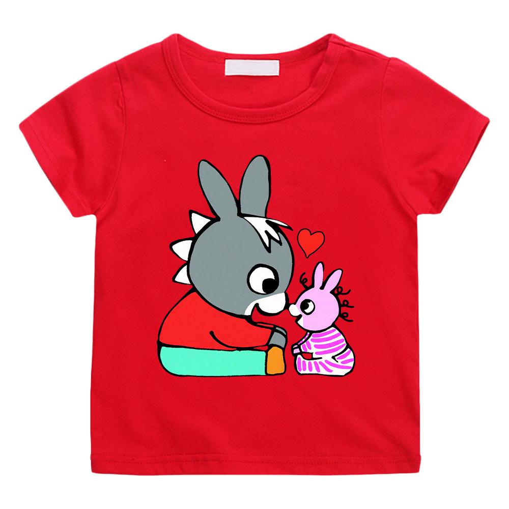 Lane Trotro 100% Baumwolle Cartoon T-Shirts Kinder Jungen Mädchen Kurzarm Atmungsaktiv Kawaii Kinder Hohe Qualität O-Ausschnitt T-Shirts Anime T-Shirts 100 rot