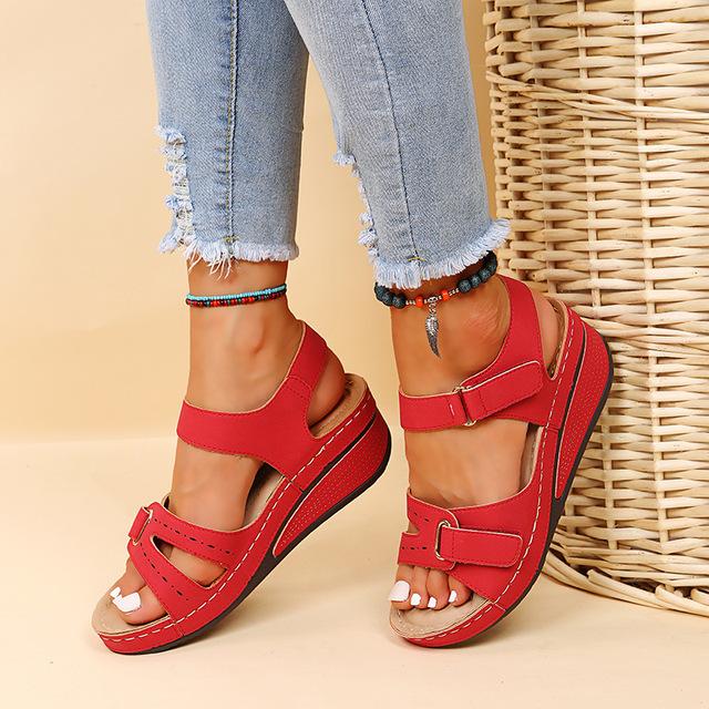 Damen-Sandalen, weiche Nähte, Damen-Sandalen, bequeme flache Sandalen, Damen, offene Zehen, Strandschuhe, Damenschuhe, Alias, Treking 35 rot