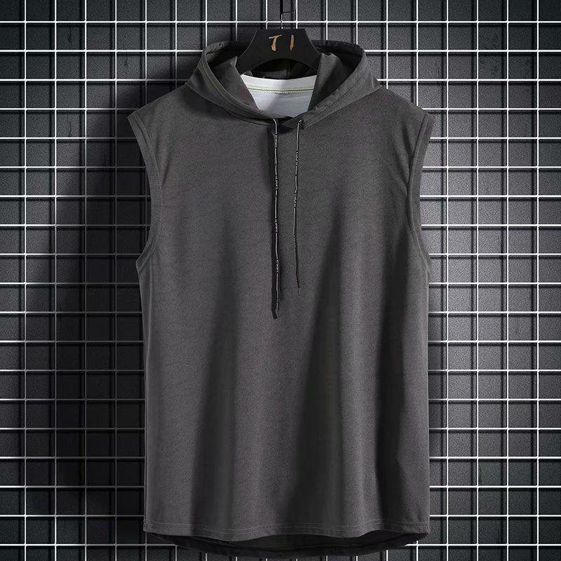 Sommer Herren Muscle Hoodie Weste Ärmellos Bodybuilding Gym Workout Fitness Shirt Hochwertige Weste Hip Hop Sweatshirt Herren Tops XL grau