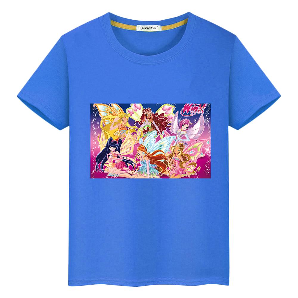 Winx Niedliche Tops T-Shirt für Kinder Jungen 10 Jahre Anime Kurz Winx Druck Cartoon 100% Baumwolle Pride T-Shirt Y2K Mädchen Kleidung Babykleidung 120 blau