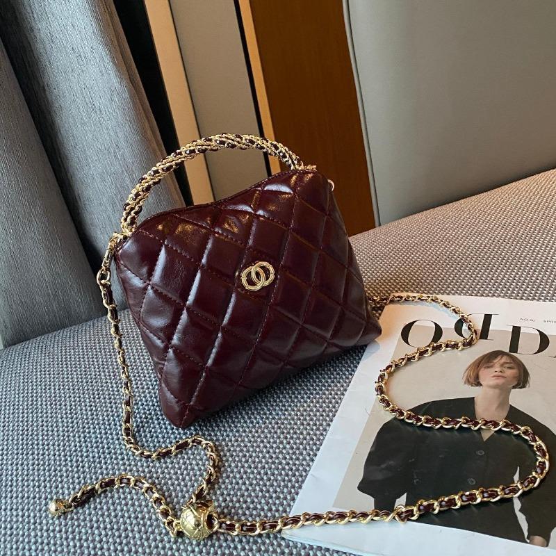 Echte Leder Kleine Duftende Stil Tasche, Hochwertige und Nischen Ketten Tasche, Vielseitige und Exquisite Umhänge Tasche, Brotdosen Tasche, Kleine Handtasche bordeaux
