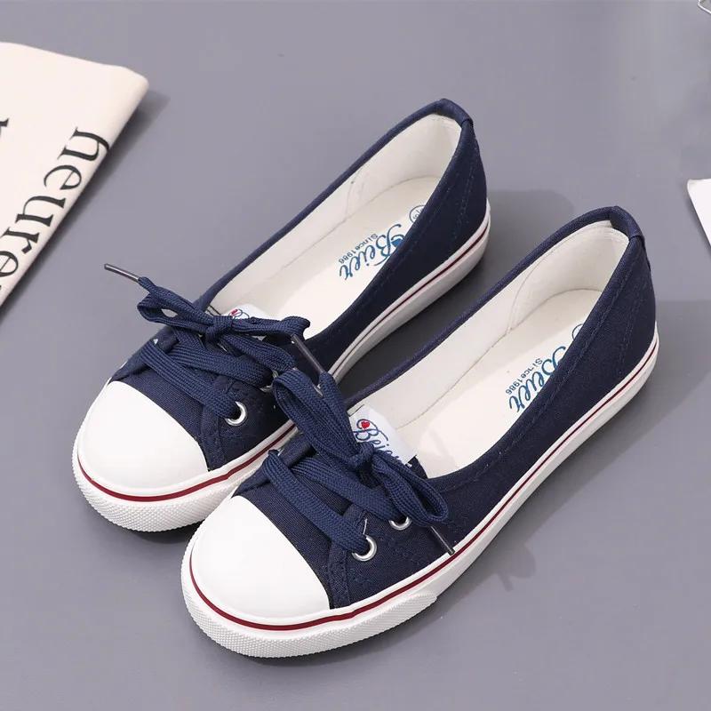 Damen Canvas Kleine weiße Flache Sommerschuhe Sport Casual Damen Weiche Schuhe Sneakers Zapatos De Mujer Plateau Sneakers 39 himmelblaue