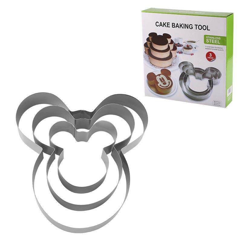DIY Mousse-Kuchenring-Set aus Edelstahl – 3-teiliges Backzubehör Mickey Mouse Shape