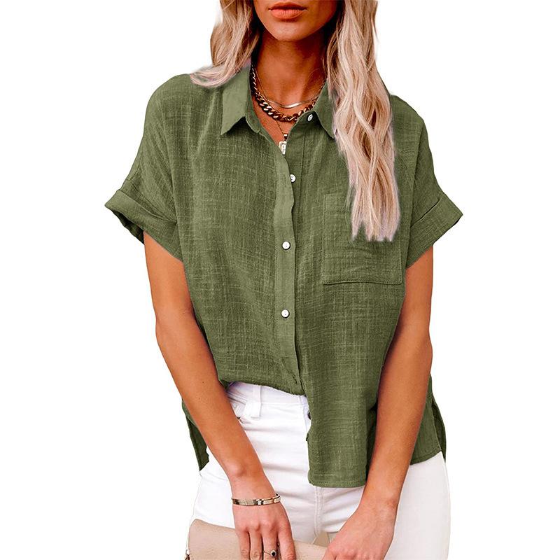 Sommer Baumwolle Leinen Hemd Frauen Kurzarm Tops Frauen Elegante Blusen Kurzarm Sommer Shirts Für Frauen Casual T Shirts XL armee grüne