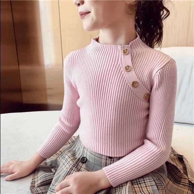 Mode Frühling Mädchen Pullover Strickpullover Tops Rollkragen Mädchenpullover 2-14 Jahre Kinderkleidung Warme Kinderpullover 110 rosa
