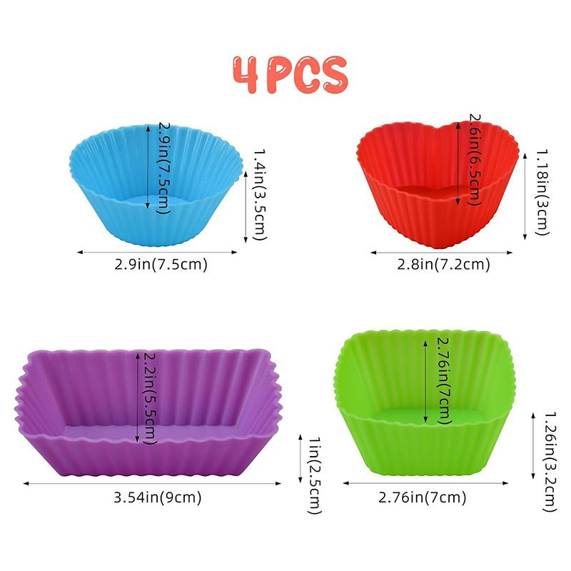 4/10/12 Stück wiederverwendbare Silikon-Backförmchen für Cupcakes, antihaftbeschichtete Muffinförmchen, Formen-Sets, Bento-Lunchbox-Teiler, Gebäck-Kuchenformen