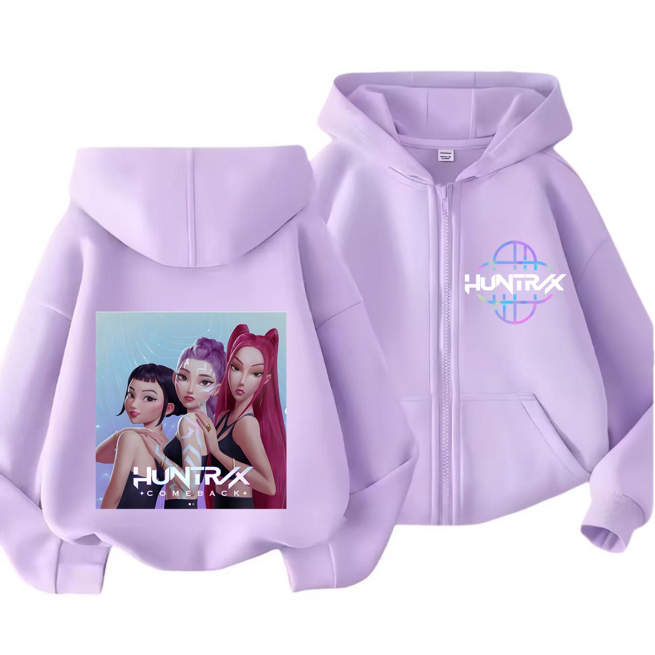 Kpop Dämonenjäger Reißverschluss-Hoodie Kinder Huntrix Rumi Zoey Cartoon Mode Reißverschluss-Sweatshirt Junge Mädchen Freizeit-Oberteile Kinderkleidung Geschenk 120