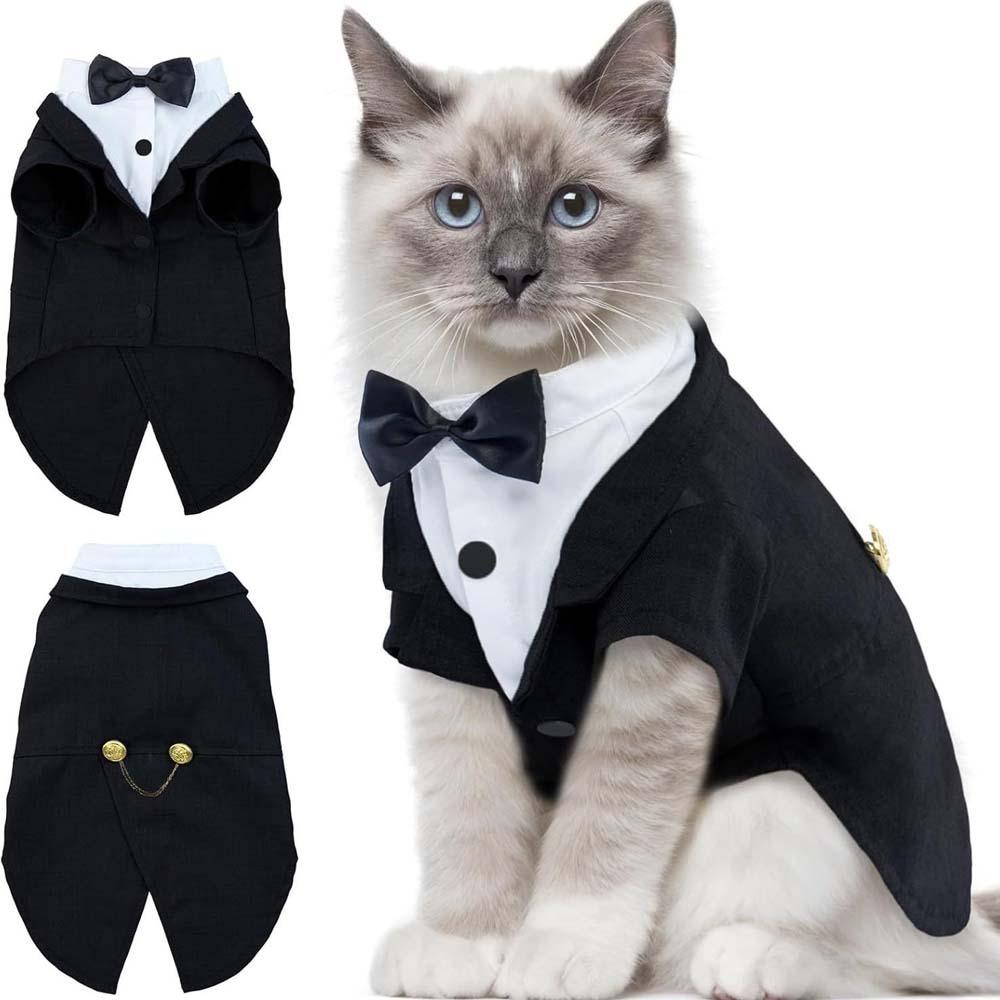 Katzen Hemd Weste Kleidung Katze Geburtstag Frack Kleidung Formelle Kleidung Kleines Hemd Haustierkleidung Hochzeit Geburtstag Katzenweste (Black,S) schwarz