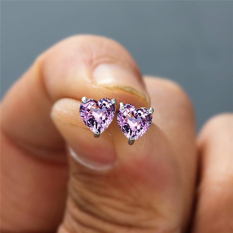 10 Farben herzförmiger Geburtsstein, Regenbogenstein, silberfarbene Ohrstecker für Damen, Schmuck, Geschenke rosa