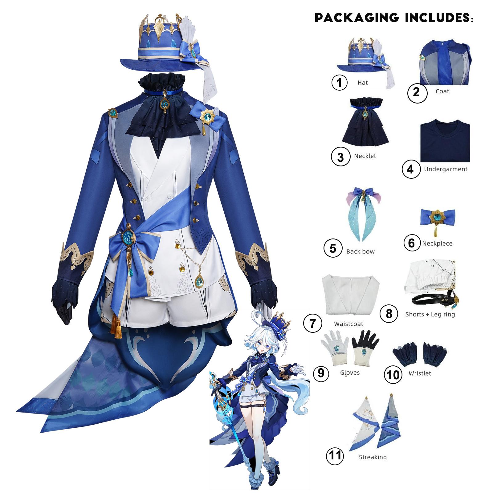 Furina/Focalors Cosplay Anime Spiel Genshin Impact Kostüm Coronated Prima Uniform Perücke Hut Kleid Frauen Halloween Party Rollenspiel Kleidung Outfits xs