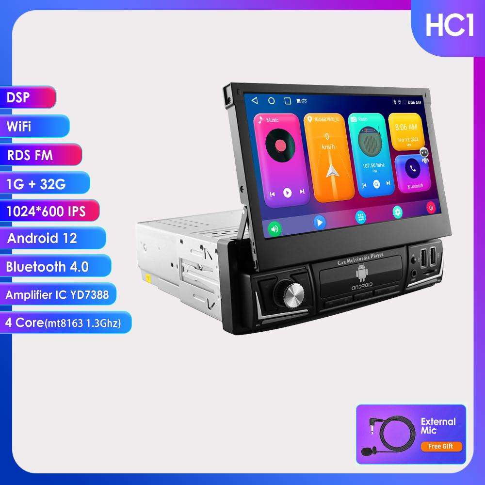 Autoradio Hizpo 7'' Single 1 Din AutoRadio CarPlay GPS Navigation Einziehbarer Bildschirm 1Din Android 12 Multimedia Player Universal Audio Video Head Unit 4Core 1G+32G