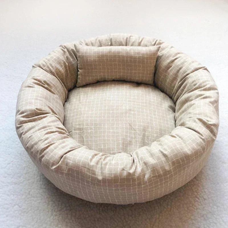Runde, bequeme Katzenmatte, Hundematte mit Kissen, für alle Jahreszeiten, weicher Stoff, Hundehütte, Haustier-Schlafbett, Sofa, Heimtierbedarf XL-70-17cm gelb