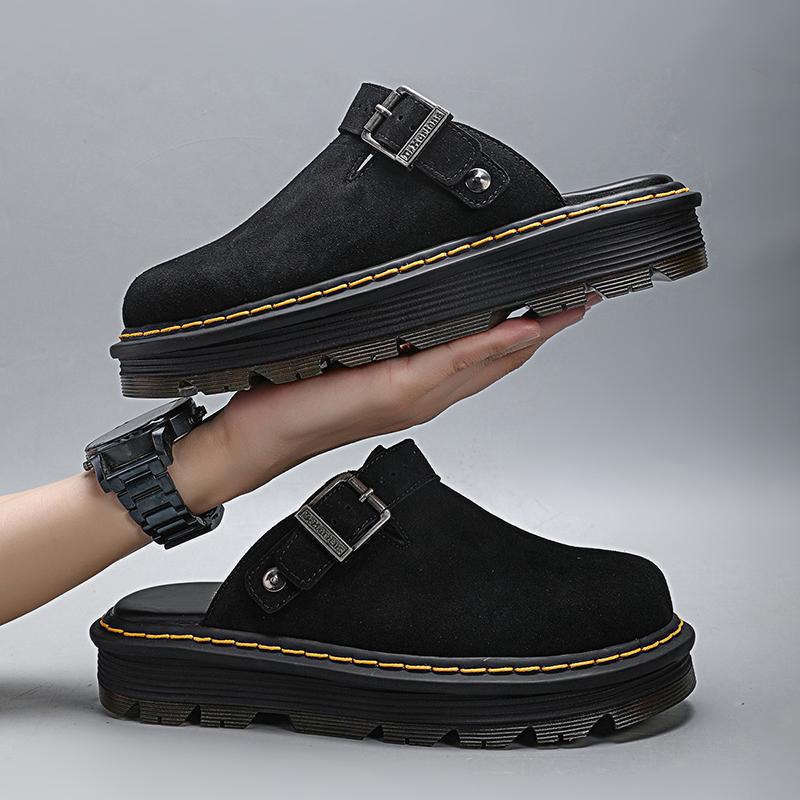 Herren Hausschuhe Damen Mode Leder Lässige Sommer Pantoletten Hausschuhe für Herren Rutschfest Strand Herrenschuhe Klassische Clogs Schuhe Mann 44 schwarz