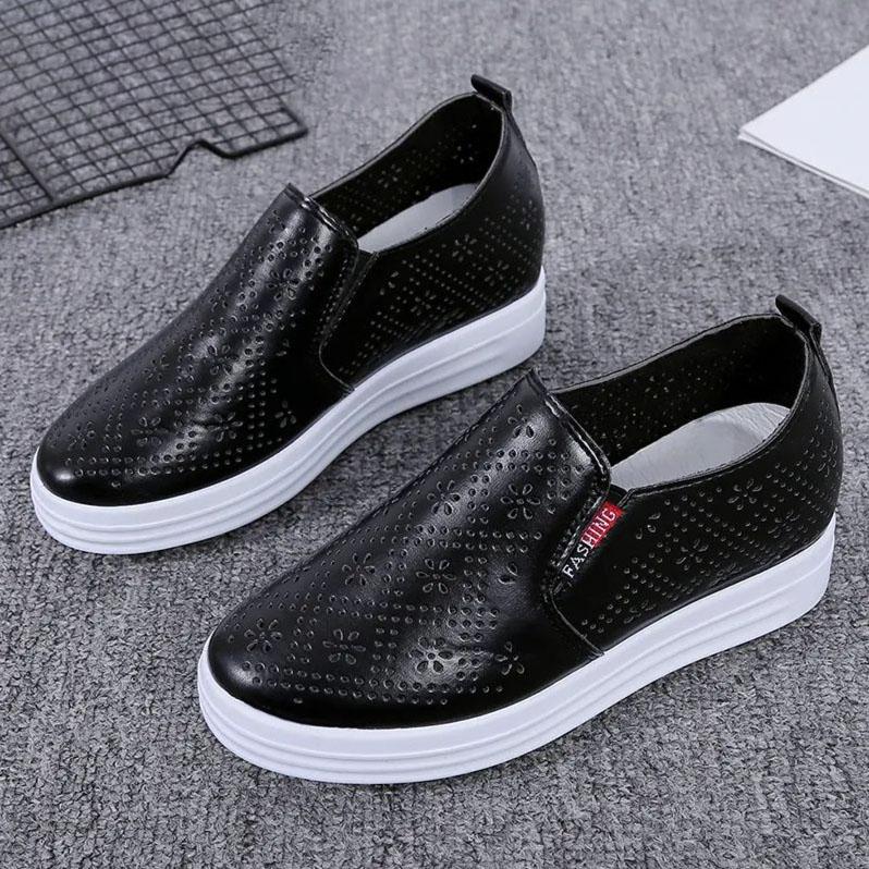 High Heels Dicke Sohle Kleine Weiße Schuhe Weiblichen Frühling und Sommer Hohl Atmungsaktive Mesh-Schuhe Schrägen Absatz Einzelne Schuhe Casual Weibliche Schuhe 40 schwarz