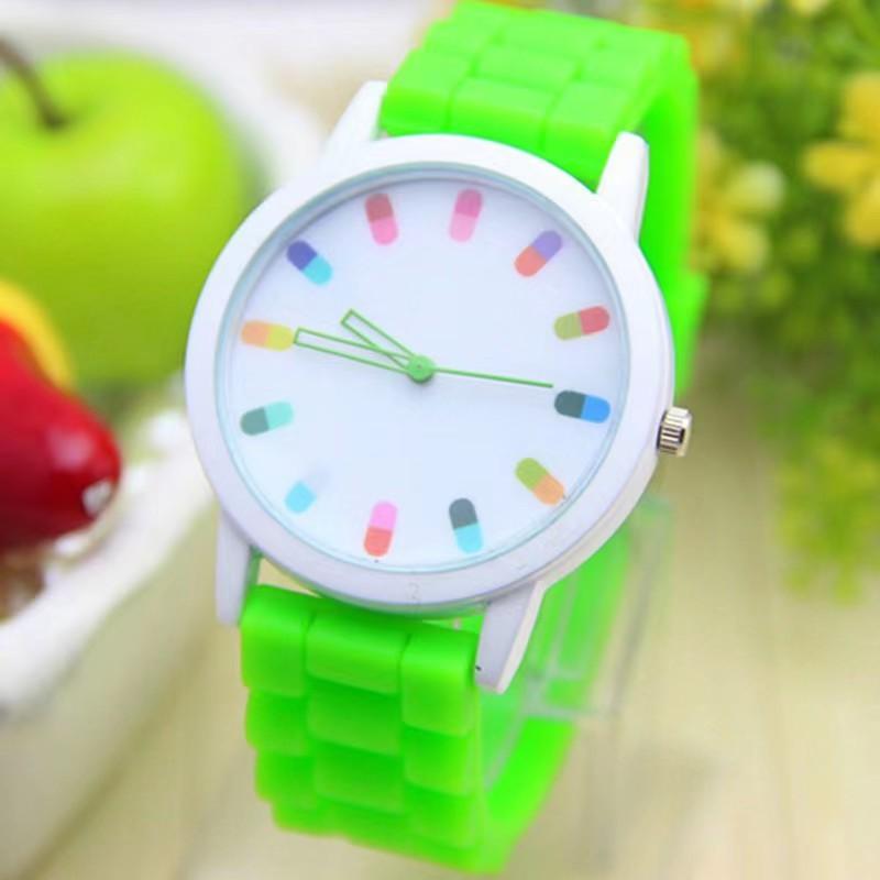 Damenuhren, modisch, schöne Silikon-Gelee-Studentenuhren, lässige süße Mädchenuhr fluoreszierende grün