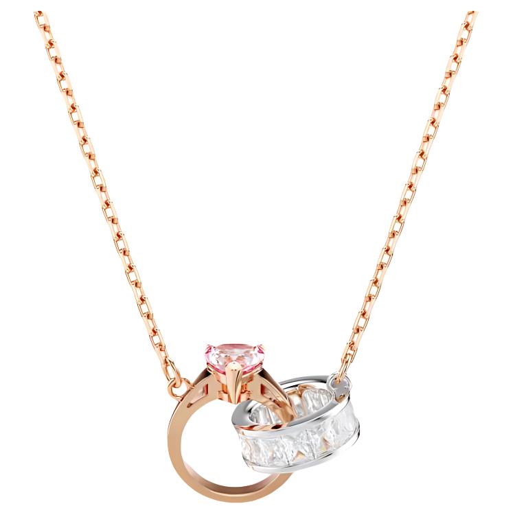 Swarovski Connexus Rosa Herz Doppelring Anhänger Halskette Mit Zirkonia Damen Halskette Roségold 5690036 Box (Random Color)