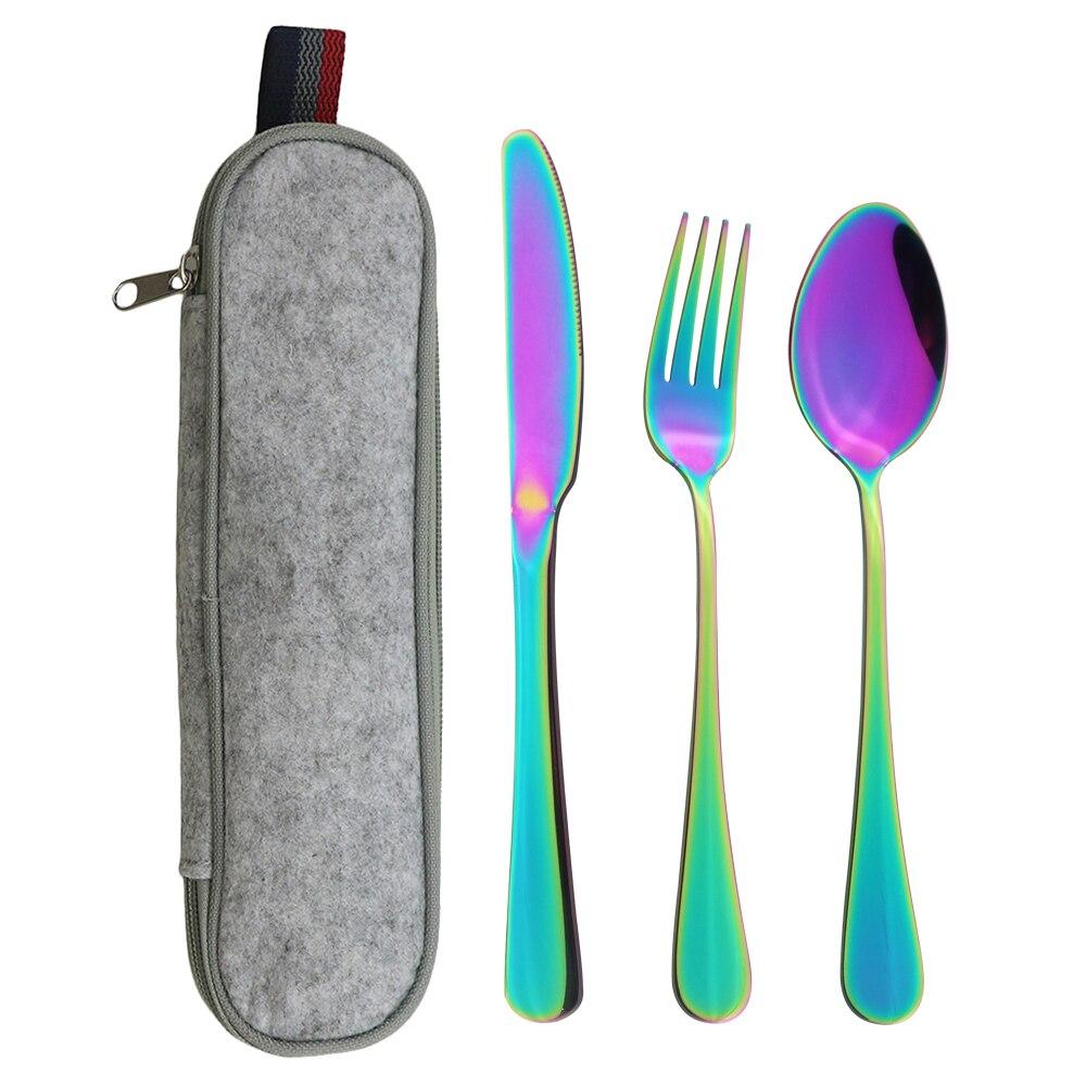 4 Teile/satz Tragbare Edelstahl Geschirr Picknick Camping Geschirr Set Löffel Gabel Messer Set Reise Besteck Geschirr Mit Tasche bunt