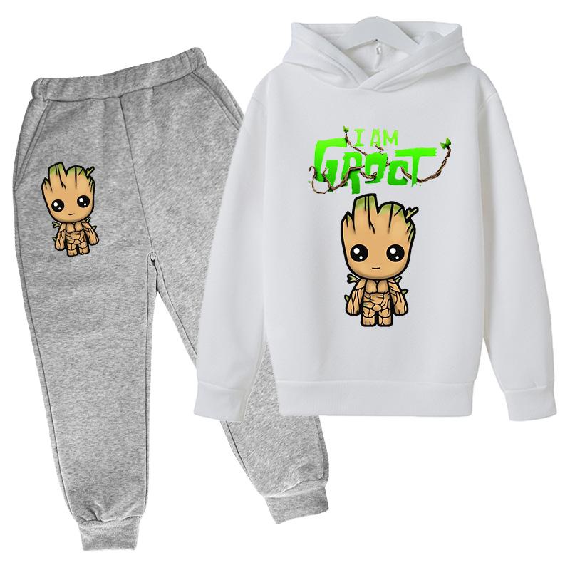 Kawaii Baby Marvel Groot Hoodie Kinder Mode Street Hoodie+Hosen Anzug Lässig Jogging Sweatshirt Ich Bin Groot Lustig Cartoon G 120 violett