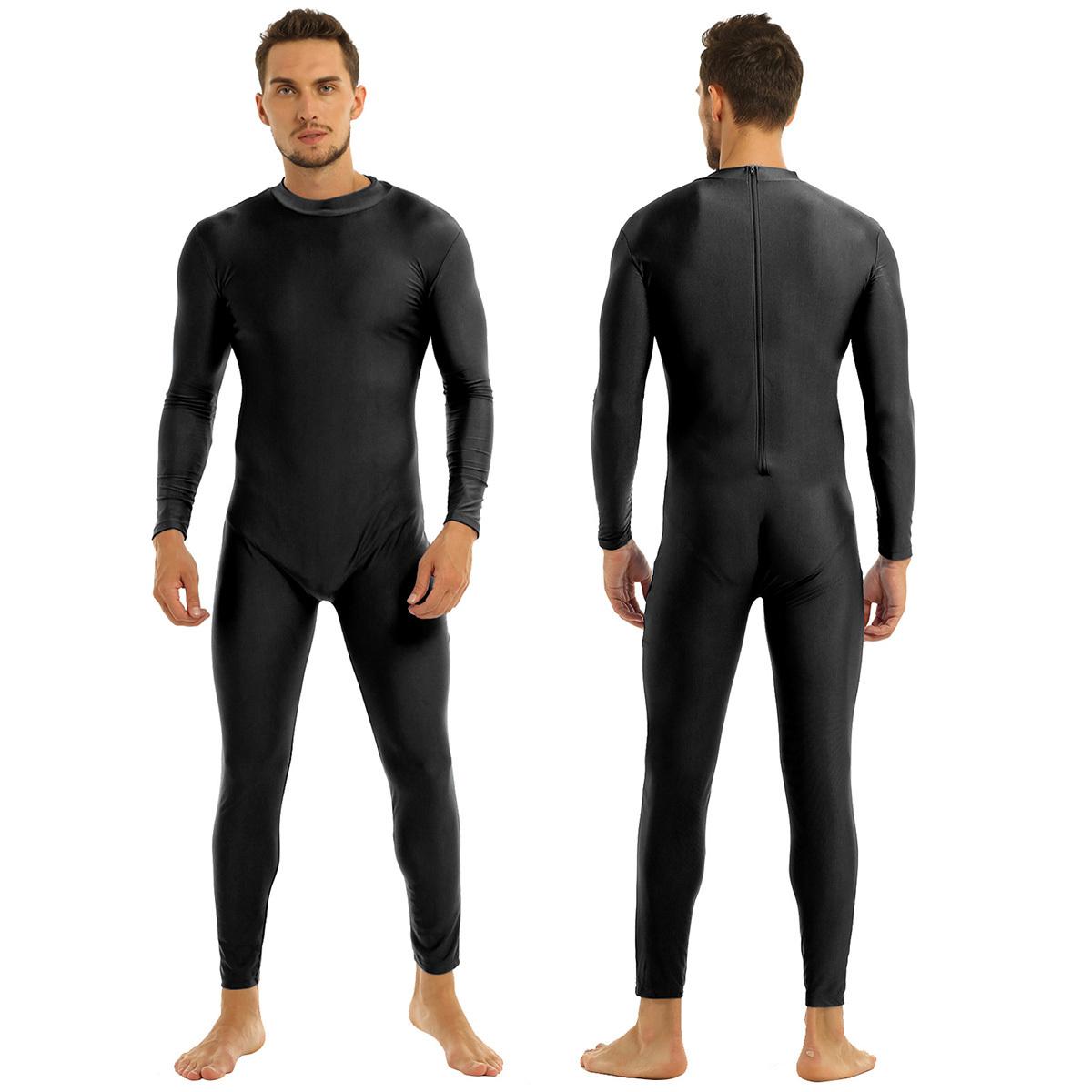 Herren Erwachsene Mock Neck Ganzkörper Unitard Footed Zentai Anzüge Bodysuit Kostüme 2XL schwarz