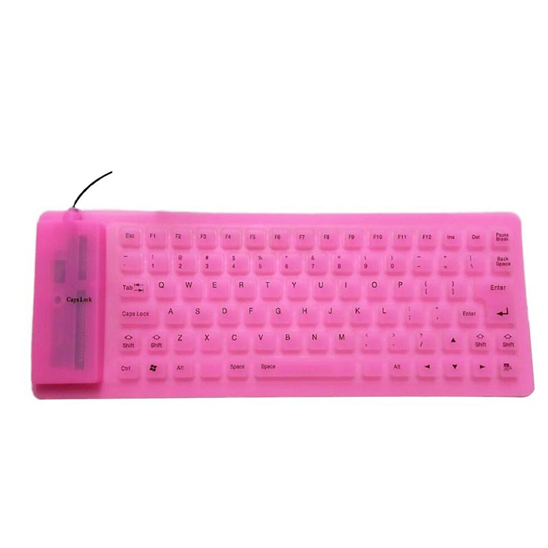 VAORLO 85-Tasten-USB-Mini-Flexible-Silikon-Klapp-PC-Tastatur mit Kabel für Notebooks, US-Faltbare, tragbare, kabelgebundene englische Tastatur rosa