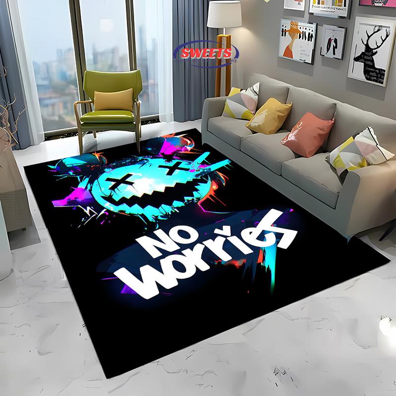 3D HD Druck Neon Graffiti Gedruckter Teppich Rutschfester Teppich Schwarz Heimdekor Teppich für Wohnzimmer Schlafzimmer Esszimmer Büro Geschenk 80x140cm (31x55in)