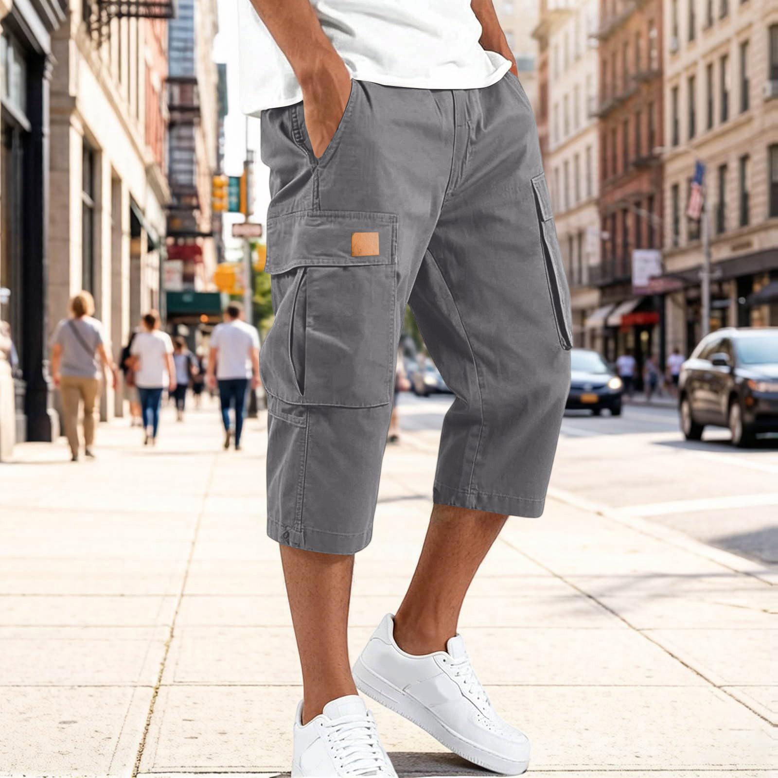 Herren Cargohosen Stretch-Taille Mehrere Taschen Lässige Knielange Shorts Strapazierfähiger Stoff Bequeme Passform XXXL