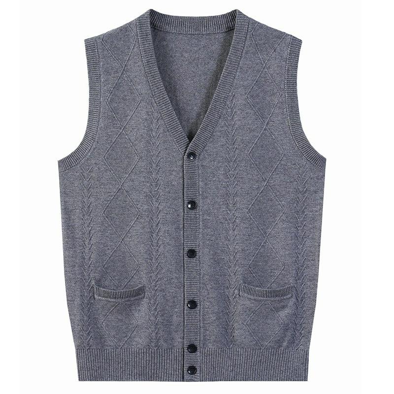 Herren Wollstrickjacke Strickweste Frühling und Herbst Oberbekleidung Weste Papa Ärmellose Weste XL grau