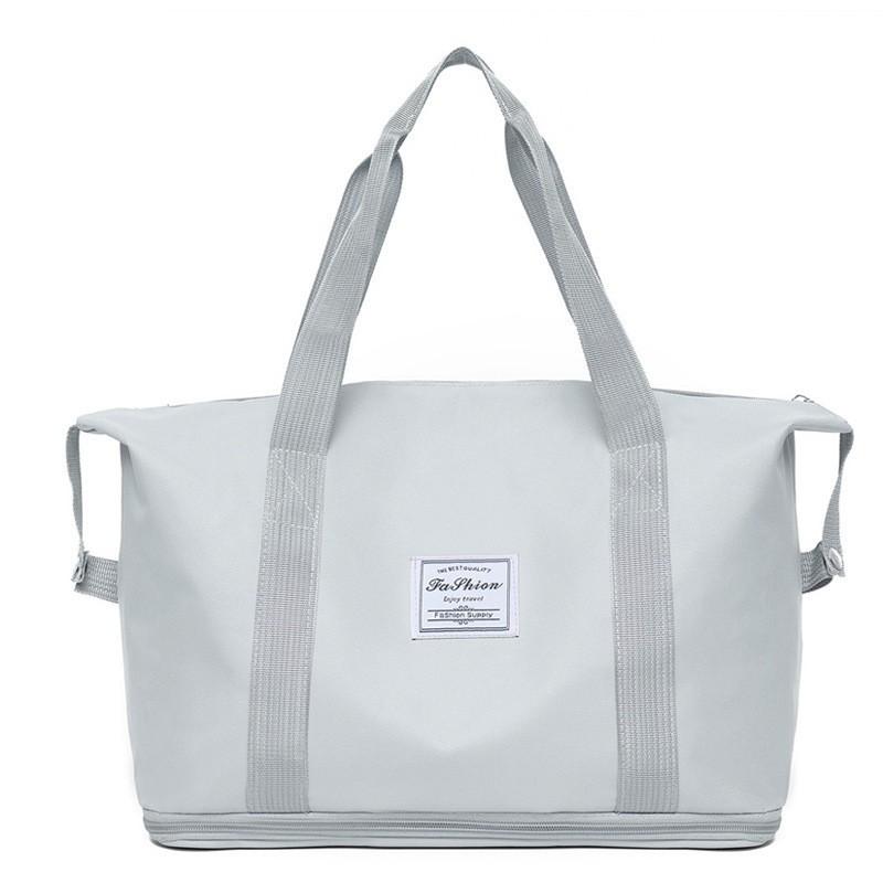 Wasserdichte Gepäcktasche mit großer Kapazität für universelle faltbare Reisetasche, Trocken- und Nasstrennung, Fitnesstasche, Handtasche, Reisetasche grau