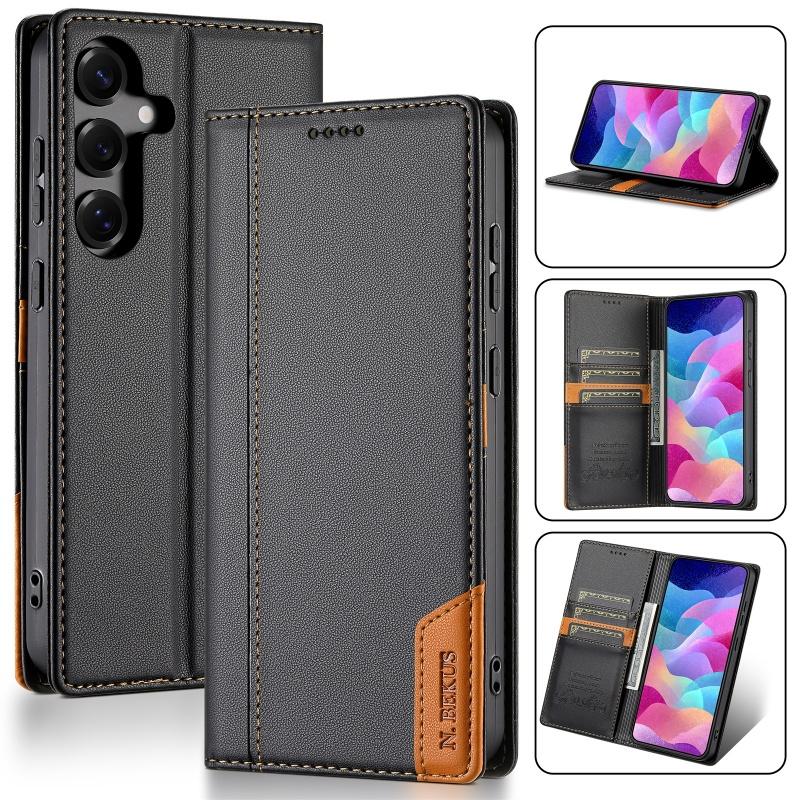 Magnetische Diebstahlschutz-Bürste Leder-Geldbörse Karten-Handyhülle für Samsung Galaxy S25 Edge S24 Ultra S23 Plus S22 S21 S20 FE S10 Hülle Samsung S25 Edge schwarz