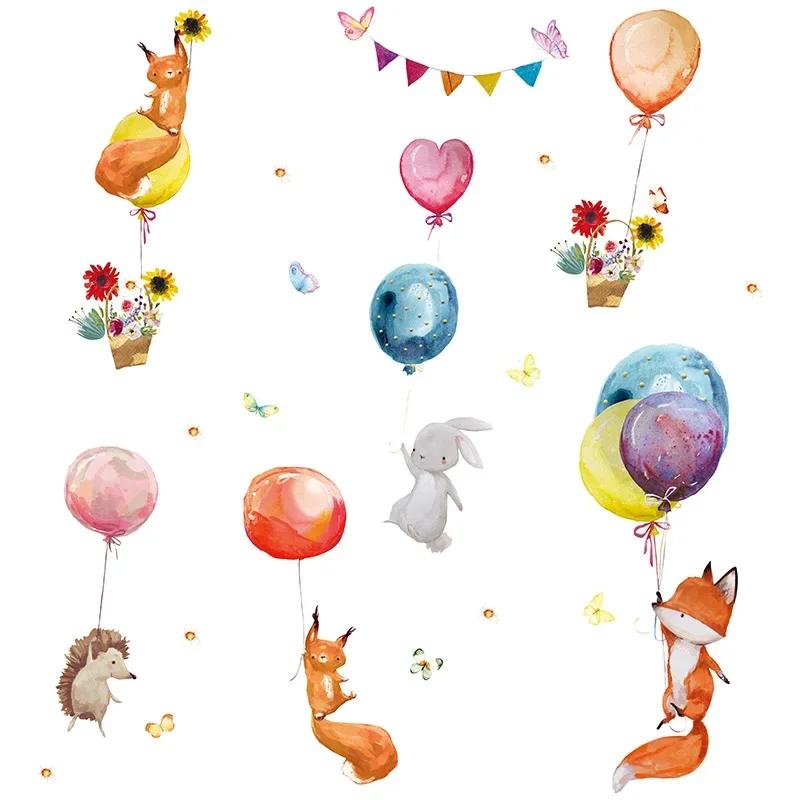Cartoon Bunte Luftballons Tiere Wandaufkleber für Kinderzimmer Baby Kinderzimmer Dekoration Wandtattoos PVC Fuchs Hase Aufkleber