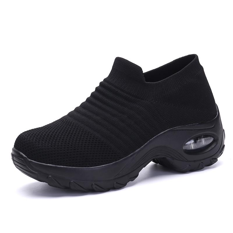 Frühlings Damen Sneaker Schuhe Flache Slipper Plateau-Sneaker für Damen Schwarz Atmungsaktives Mesh Socken-Sneaker Schuhe 35 black