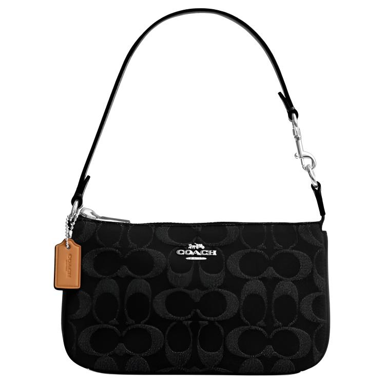 Coach Nolita 19 Monogram Mahjong Tasche Baumwolle Und Leder Unterarm Schultertasche Kleine Damen Taschen Schwarz CCZ48-SVBK Gift Box Set (Basic Set+Yellow Box)