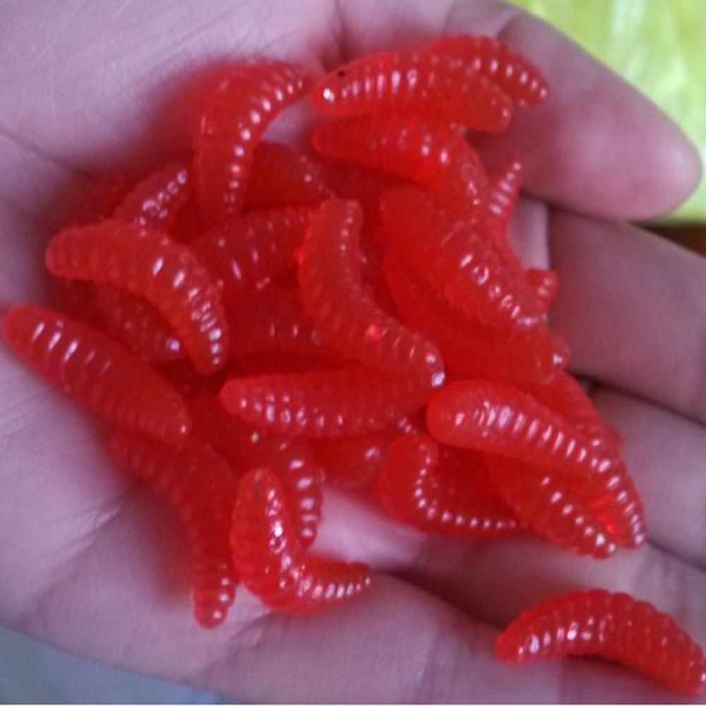Weicher Wurm-Imitations-Maden-Angelköder, Wurmköder, 2 cm/0,79 Zoll, künstlicher bionischer Weichwurmköder, Angelausrüstung für den Außenbereich 50PCS rot