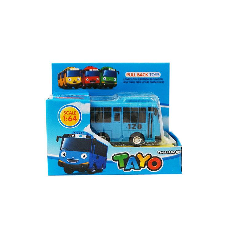 1/64 Cartoon TAYO Bus Kinderspielzeug Mini Pull Back Auto Koreanisches Anime Modell Bus Spielzeug Spielfahrzeuge Lernspielzeug für Kinder Jungen Geschenke blau